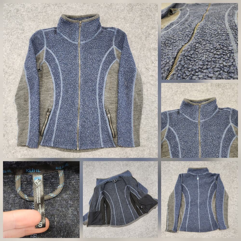Kuhl Kozet Womens S Small Full Zip Wool‎ Blend Outdoor Hiking Blue Grey Jacket